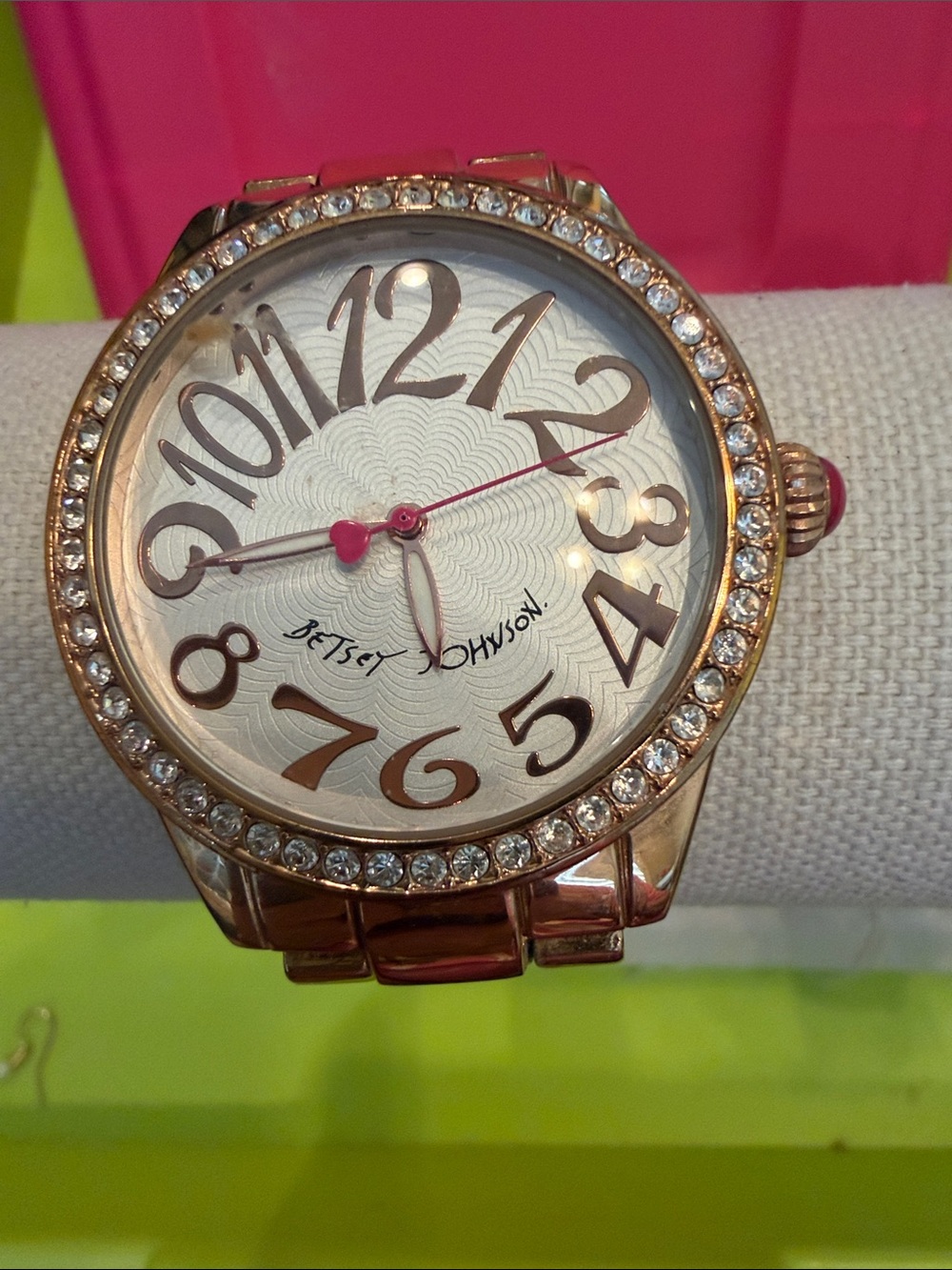 Betsey Johnson Rose Gold Watch with Pink Heart Second Hand